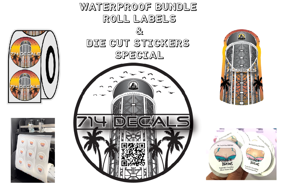 WATERPROOF ROLL LABELS & DIE CUT STICKERS BUNDLE SPECIAL